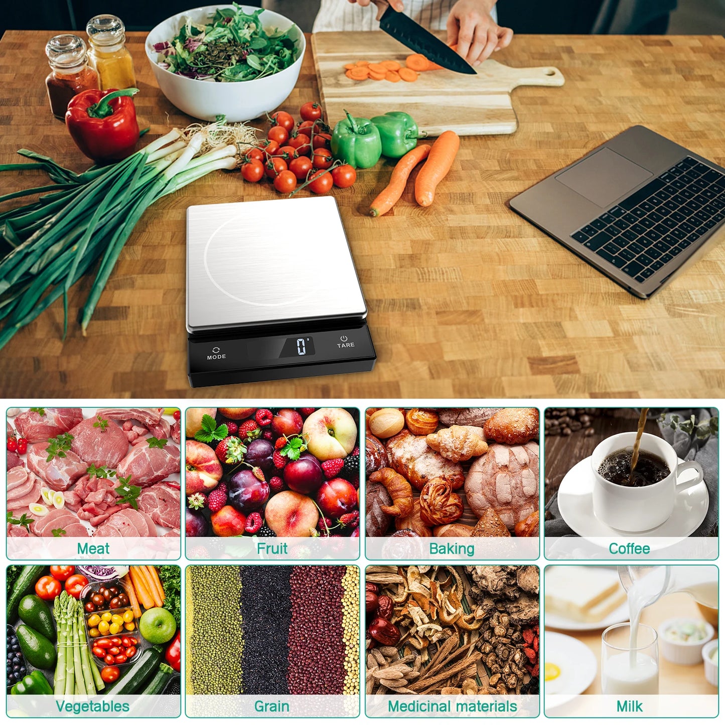 Digital Kitchen Scale 10KG /1G Scale Kitchen Scale with Pull-Out LCD Display High-Precision Weighing Scale with Tare Function